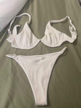 Hollister White Ribbed Bikini Set